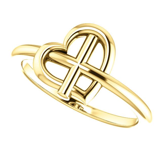 Heart Cross Ring - Sterling Silver, 14k Gold (Y, W or R), or Platinum