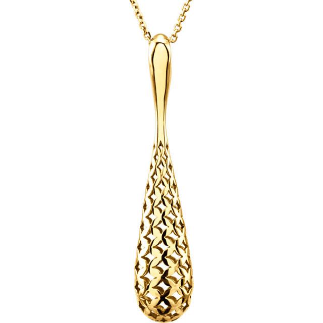Pierced Cutout Teardrop 18" Necklace - 14k Gold (Y, W, or R)