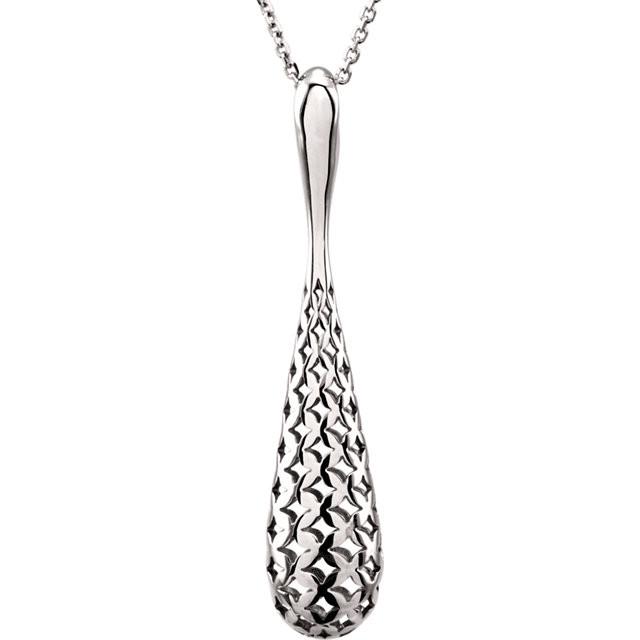 Pierced Cutout Teardrop 18" Necklace - 14k Gold (Y, W, or R)
