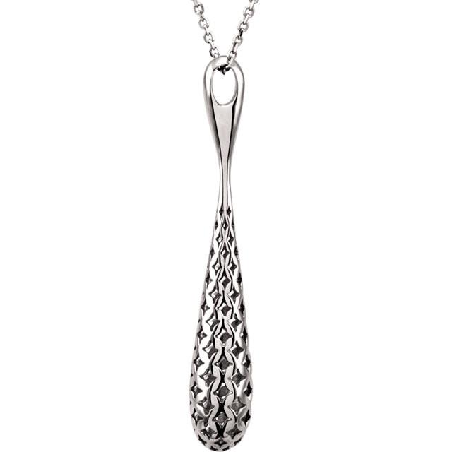 Pierced Cutout Teardrop 18" Necklace - 14k Gold (Y, W, or R)