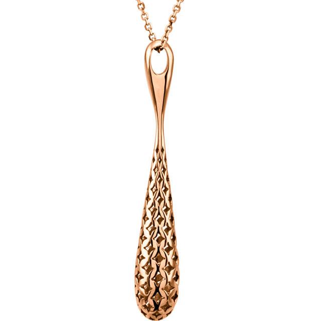 Pierced Cutout Teardrop 18" Necklace - 14k Gold (Y, W, or R)