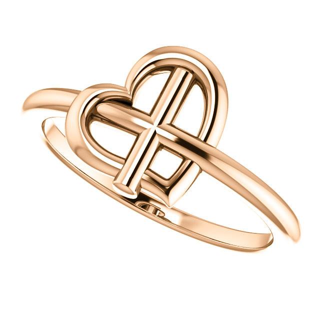 Heart Cross Ring - Sterling Silver, 14k Gold (Y, W or R), or Platinum