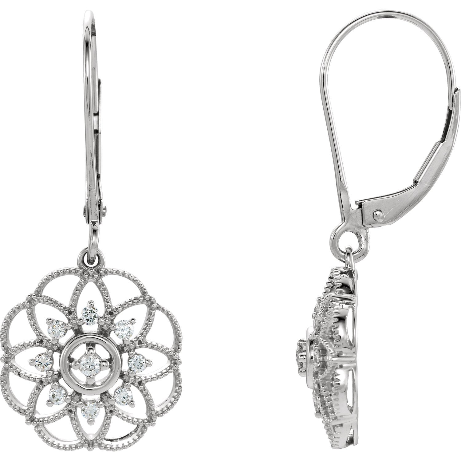 Sterling Silver 1/5 CTW Diamond Granulated Filigree Earrings