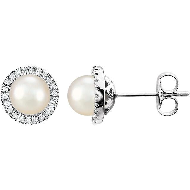Freshwater Cultured Pearl & 1/8 CTW Diamond Earrings - 14k White gold