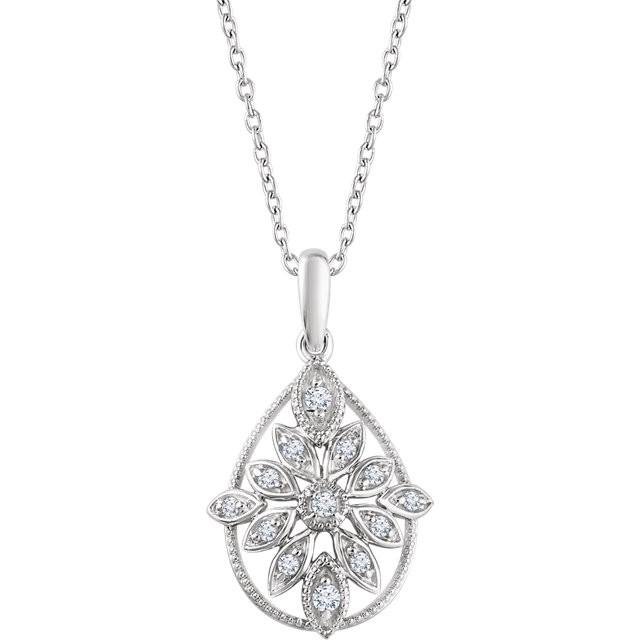Sterling Silver 1/6 CTW Diamond Granulated Filgree Necklace