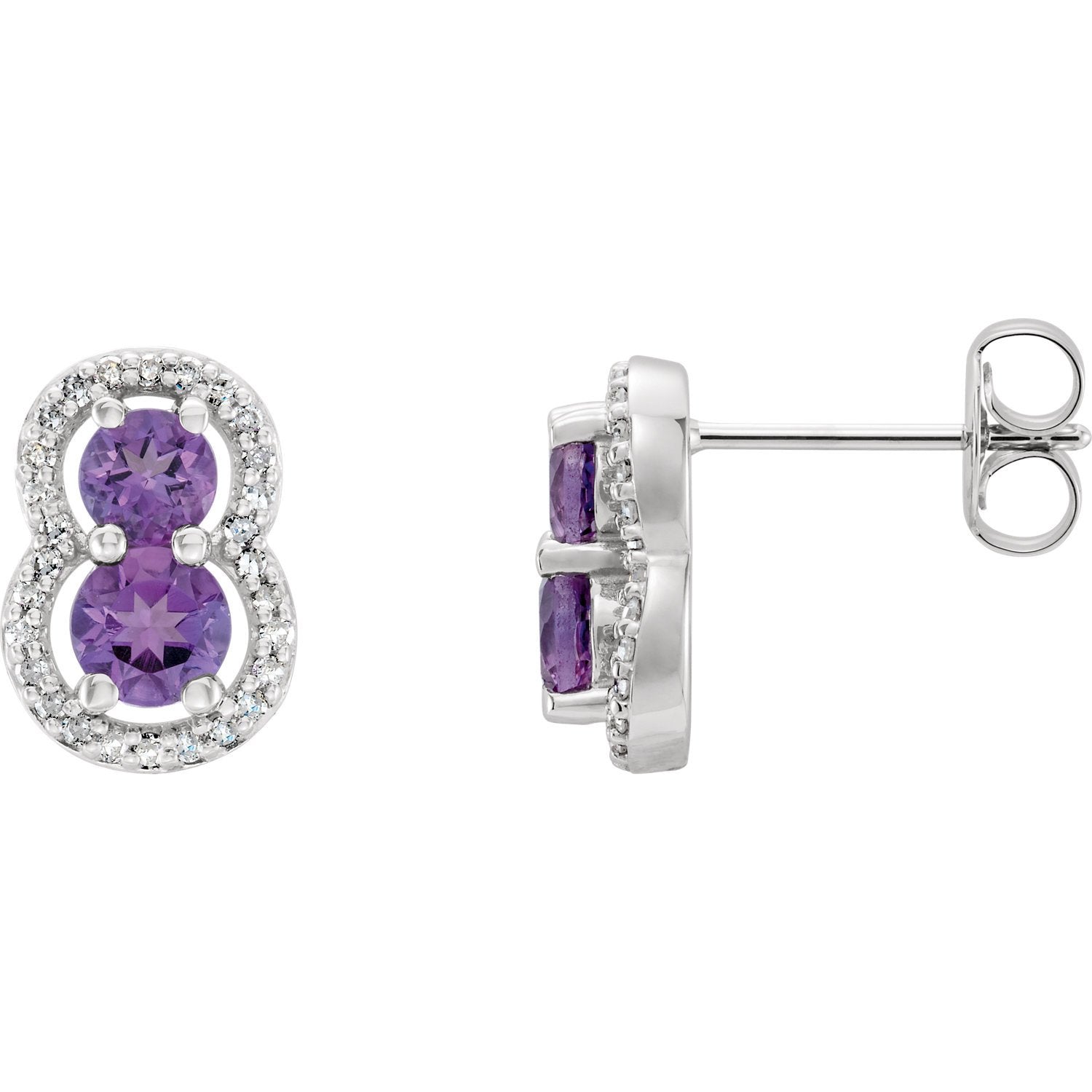 Amethyst & 1/6 CTW Diamond Earrings - 14k White gold