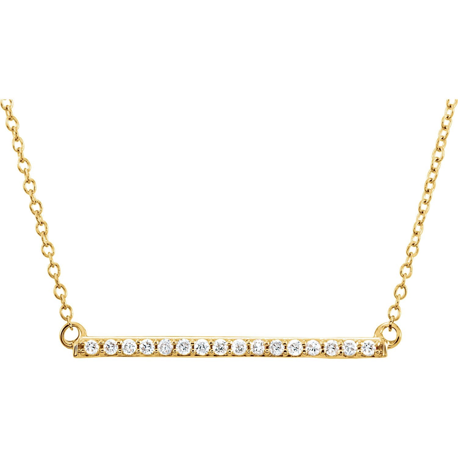 1/6 CTW Diamond Bar Necklace 16-18" - 14k Gold (Y, W or R)