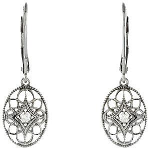 Sterling Silver .06 CTW Diamond Lever Back Earrings