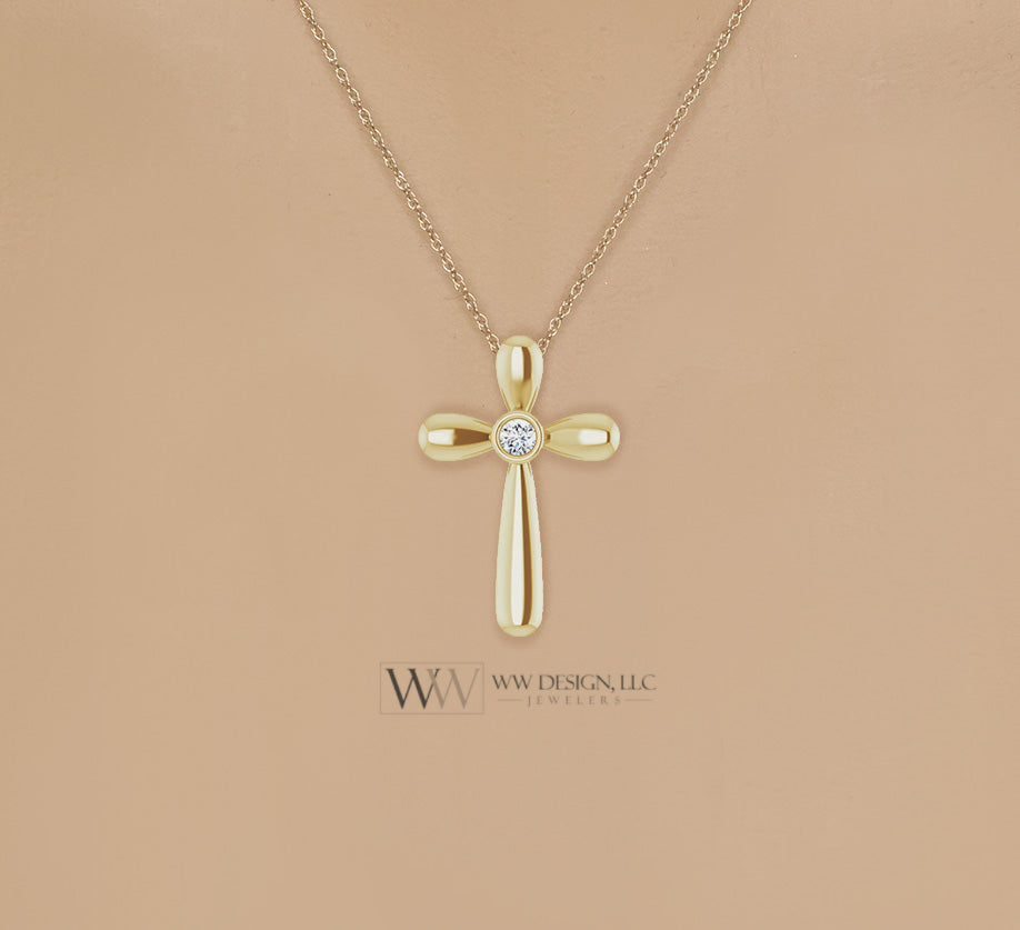 3mm Diamond Cross Necklace Genuine F+ VS 14k, 18k SOLID Gold (Y, W, R), Platinum, Sterling Silver 25mmx17mm Cross Pendant Religious Jewelry WWDesignJewelers.com