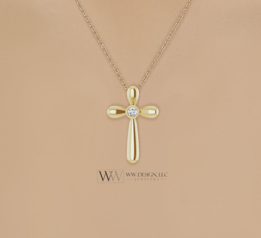 3mm Diamond Cross Necklace Genuine F+ VS 14k, 18k SOLID Gold (Y, W, R), Platinum, Sterling Silver 25mmx17mm Cross Pendant Religious Jewelry WWDesignJewelers.com
