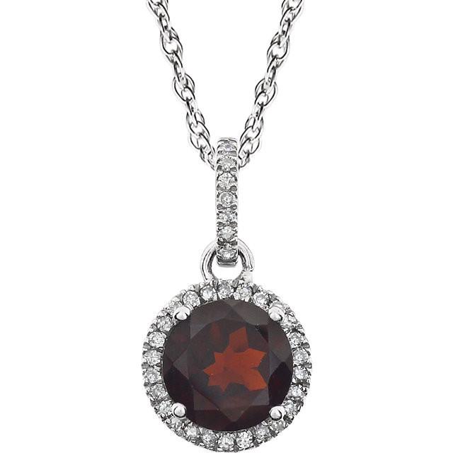 Mozambique Garnet & 1/10 CTW Diamond Necklace 18" - 14k White gold