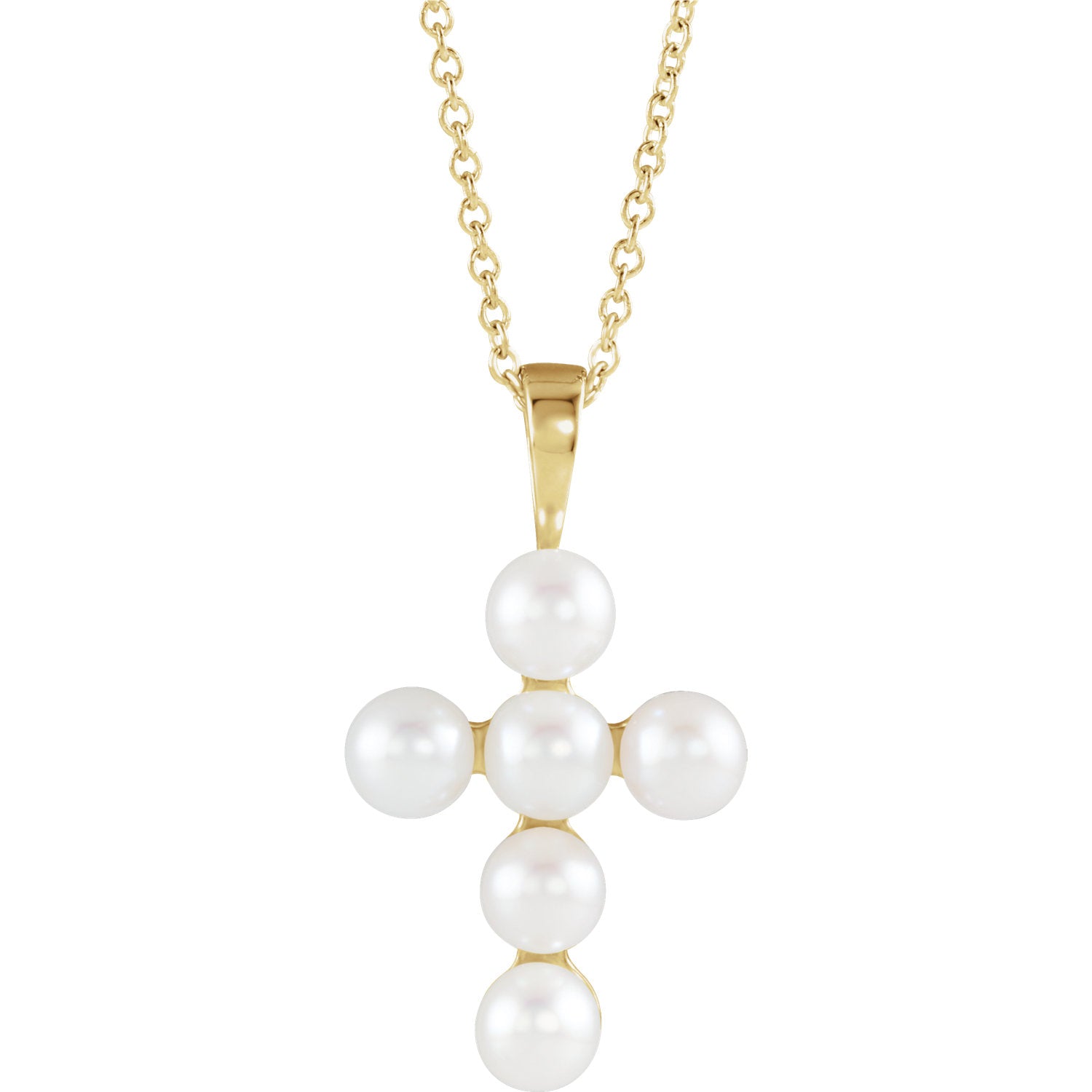Freshwater Cultured Pearl Cross 16-18" Necklace - 14k Gold (Y, W or R), Platinum, Sterling Silver