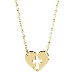 Pierced Cut-Out Cross Heart Tag Necklace - 14k Gold (Y, W or R), Sterling Silver