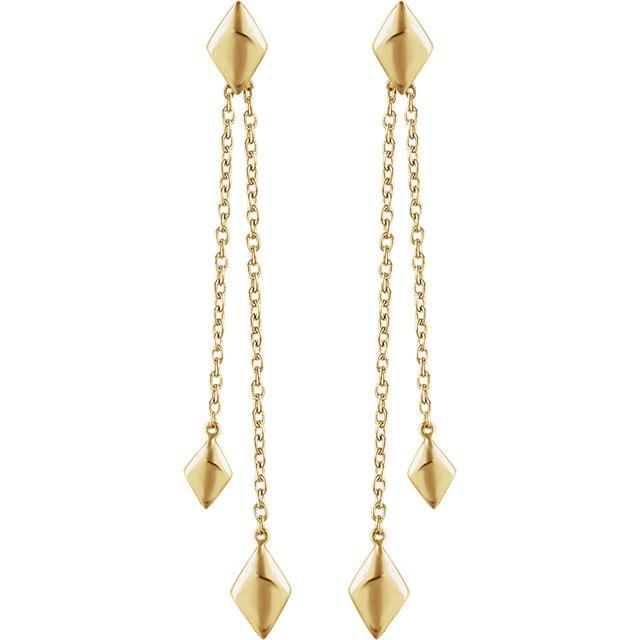 Geometric Diamond Shaped Chain Drop Earrings - 14K Gold (Y, W or R)
