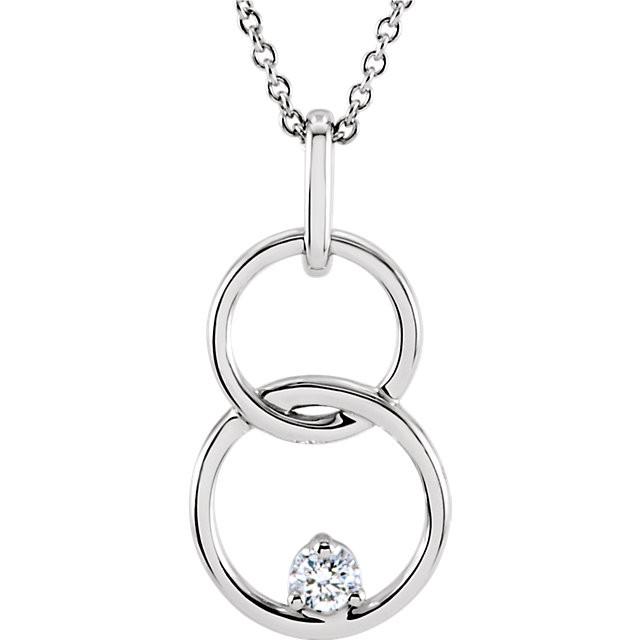 0.04 CTW Diamond Double Interlocking Circle Necklace 18" - 14k White Gold