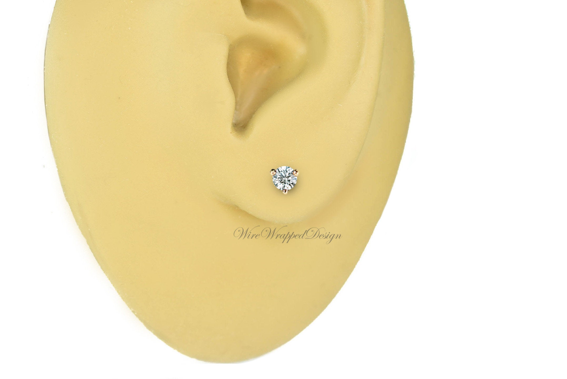 Genuine F+ VS DIAMOND Earring Studs 3mm 0.20tcw (each 0.1cts) Post w/ 14k Solid Gold (Yellow, Rose, White), Silver, Platinum Lobe Cartilage

