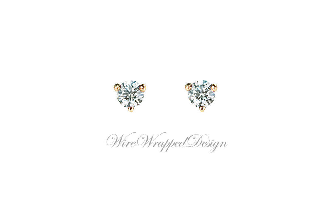Genuine F+ VS DIAMOND Earring Studs 3mm 0.20tcw (each 0.1cts) Post w/ 14k Solid Gold (Yellow, Rose, White), Silver, Platinum Lobe Cartilage

