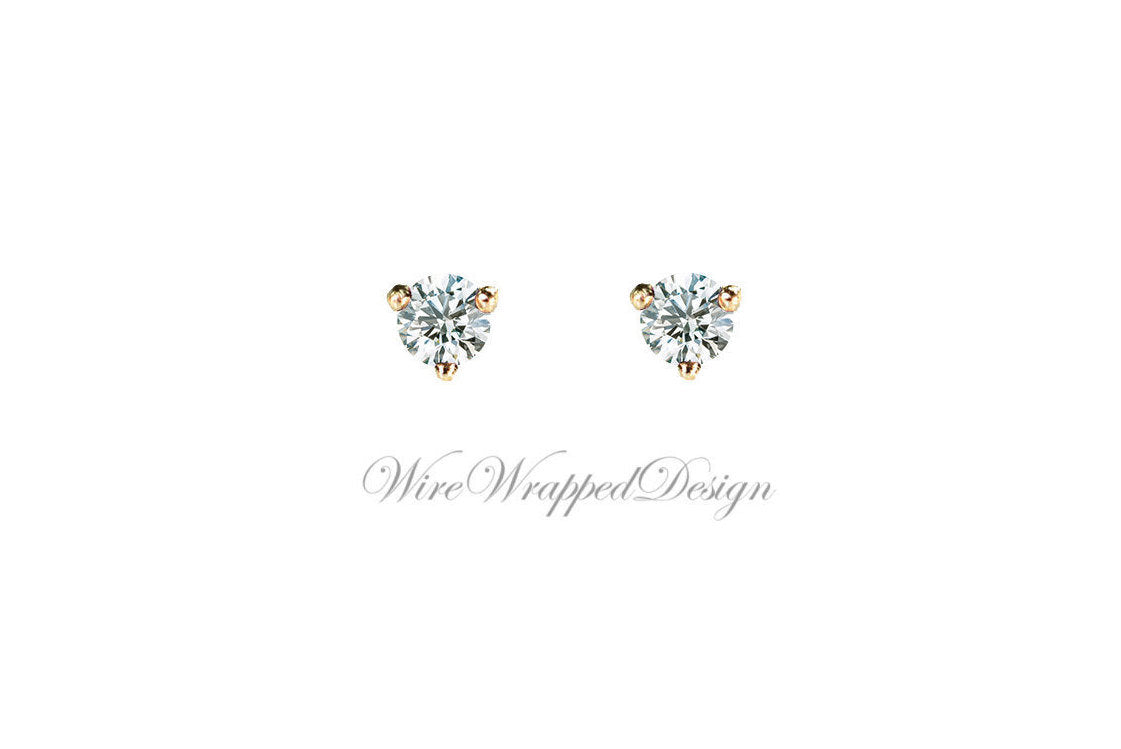 Genuine F+ VS DIAMOND Earring Studs 3mm 0.20tcw (each 0.1cts) Post w/ 14k Solid Gold (Yellow, Rose, White), Silver, Platinum Lobe Cartilage
