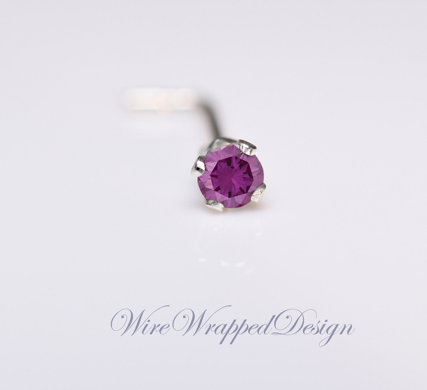 Pink Diamond Nose Stud 2mm - Post w/ 14k Solid Yellow or White Gold or Sterling Silver - Helix Tragus Lobe Lip Cartilage