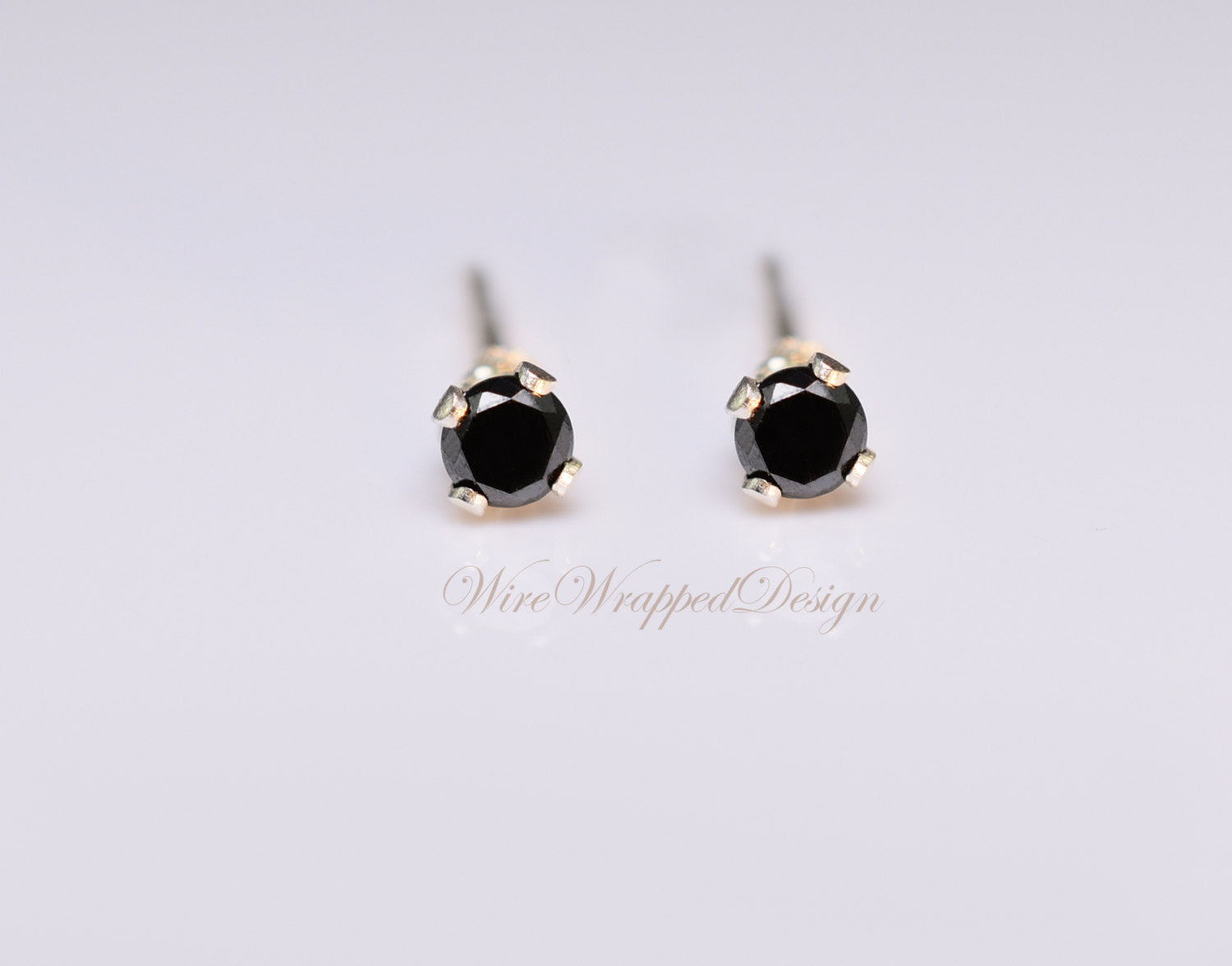 Genuine BLACK DIAMOND Earring Studs 2mm 0.08tcw Post 14k Solid Gold (Yellow, Rose or White), Platinum, Silver Lobe Cartilage Helix Tragus