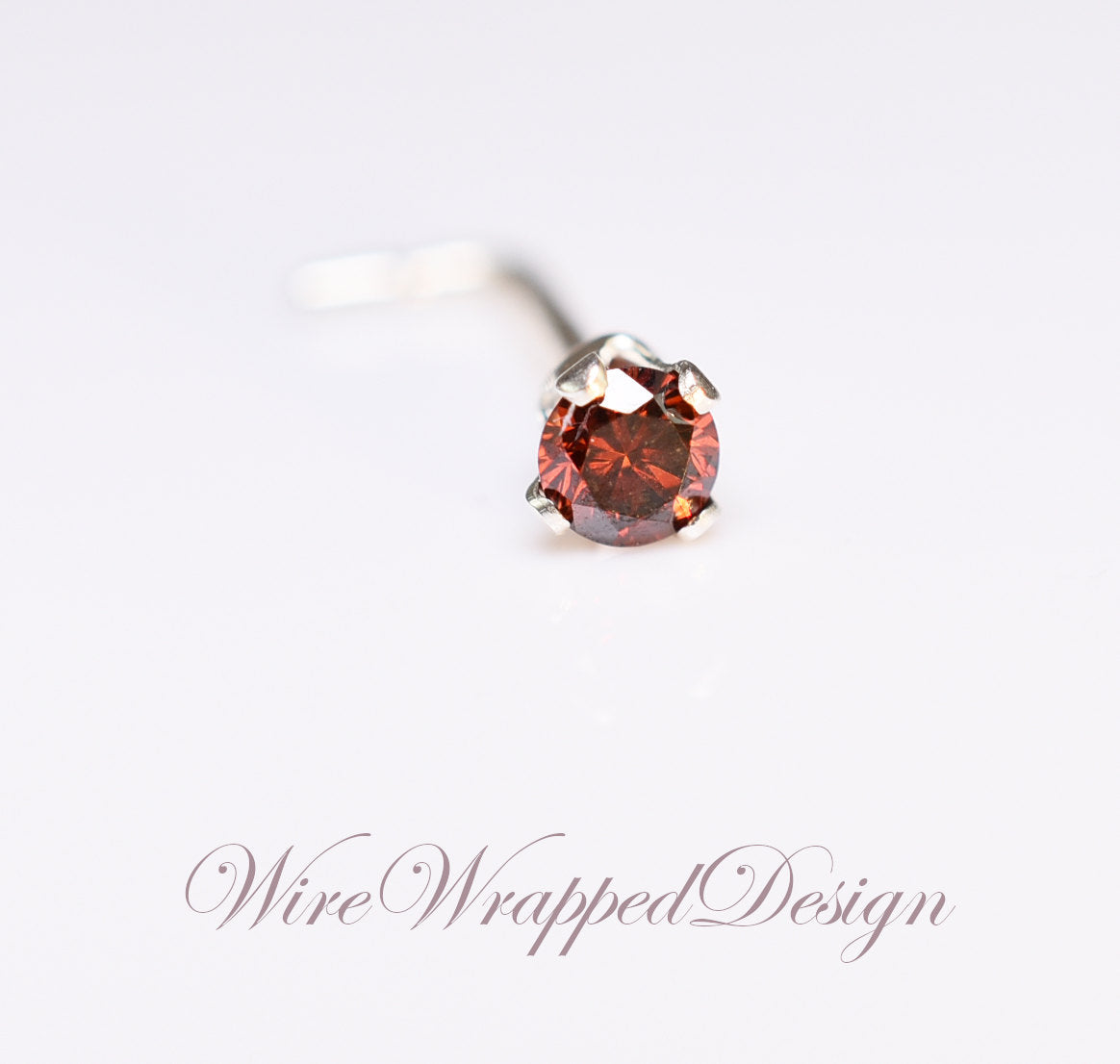 Red Diamond Nose Stud 2mm - Post w/ 14k Solid Yellow or White Gold or Sterling Silver - Helix Tragus Lobe Lip Cartilage