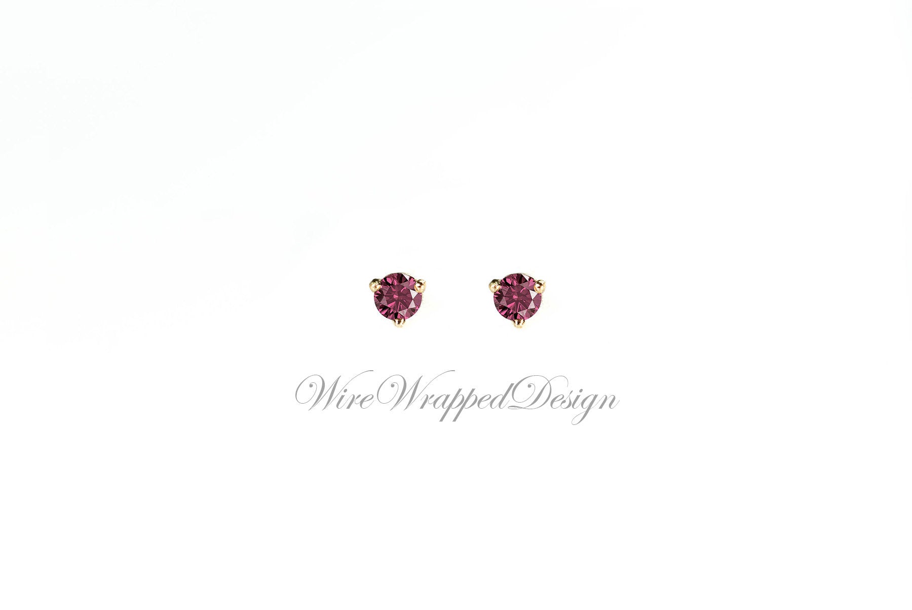 PAIR Genuine PINK DIAMOND Earring Studs 3mm 0.2tcw Martini 14k Solid Gold (Yellow, Rose or White), Platinum, Silver Cartilage Helix Tragus