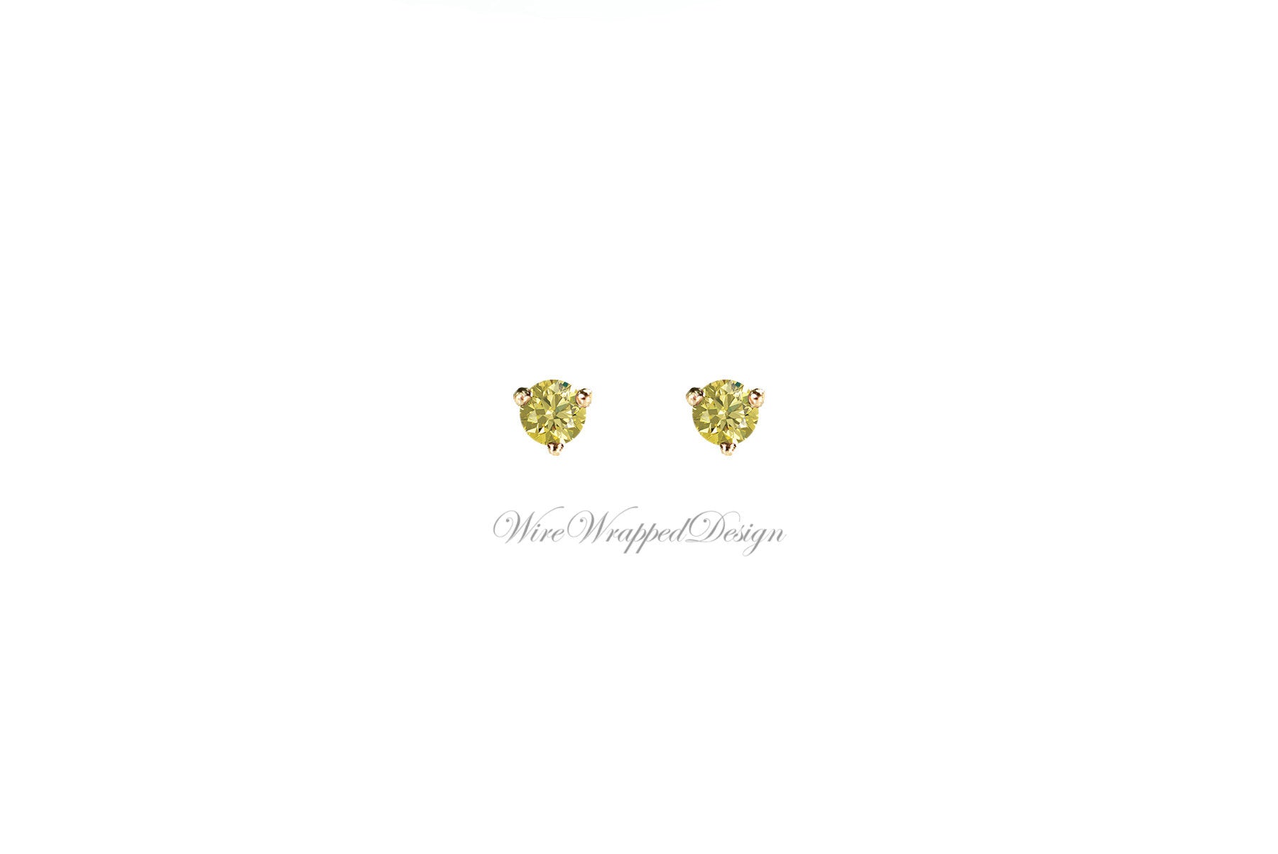PAIR Genuine CANARY Yellow DIAMOND Earrings Studs 3mm 0.2tcw Martini 14k Solid Gold Yellow/Rose/White Platinum Silver Cartilage Helix Tragus