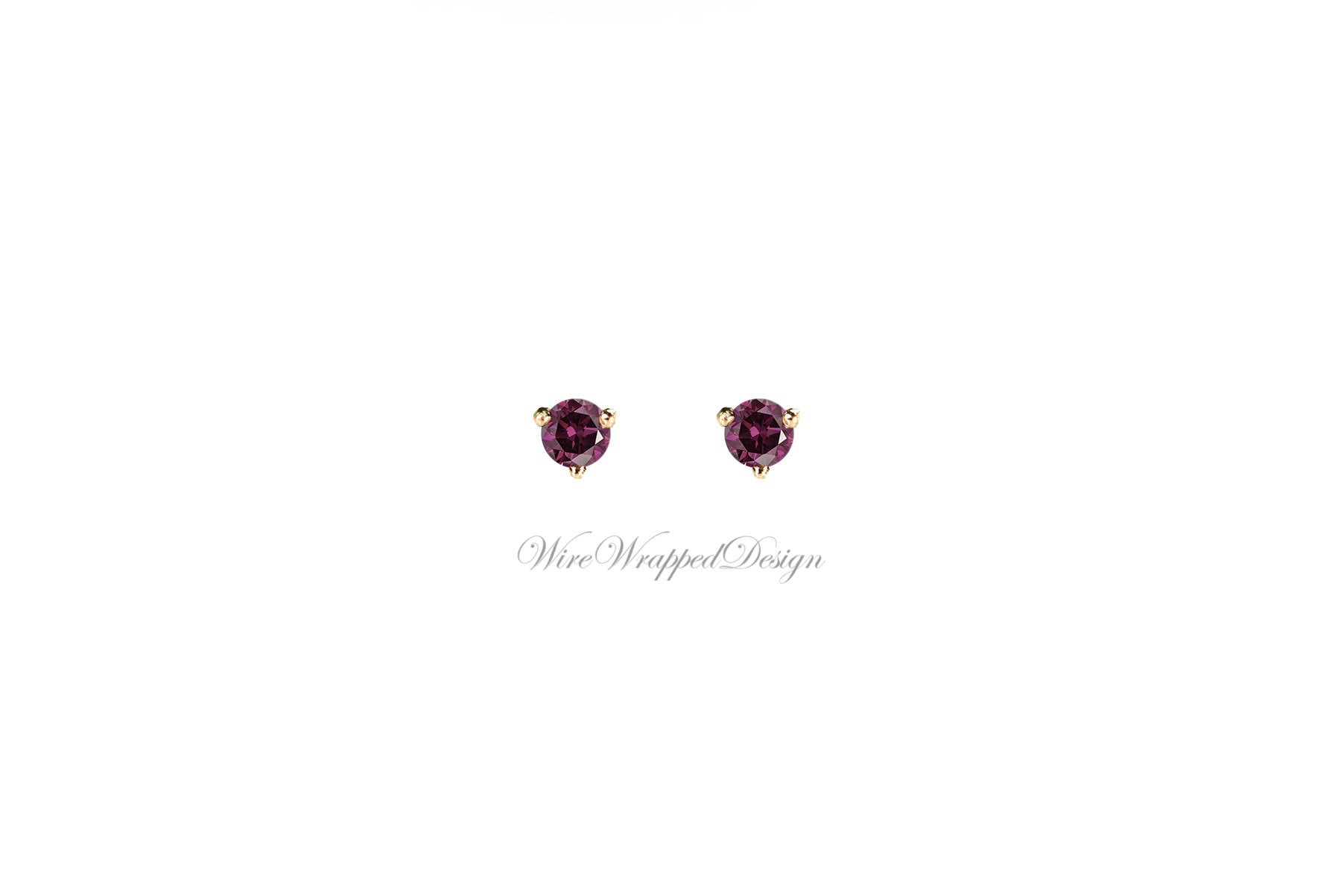 PAIR Genuine PURPLE DIAMOND Earrings Studs 3mm 0.2tcw Martini 14k Solid Gold (Yellow, Rose or White) Platinum, Silver Cartilage Helix Tragus