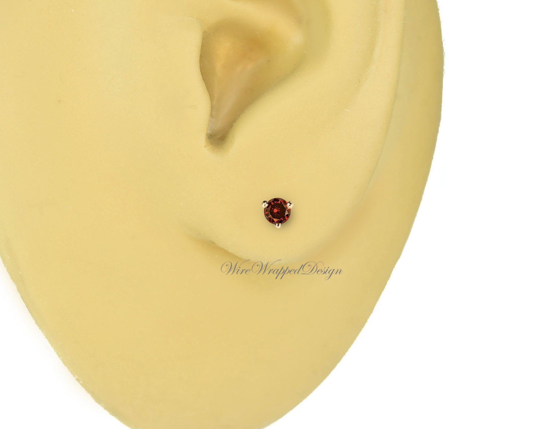 PAIR Genuine Dark ORANGE DIAMOND Earring Studs 2.5mm 0.12tcw Martini 14k Solid Gold (Yellow, Rose, White) Platinum Silver Cartilage Helix