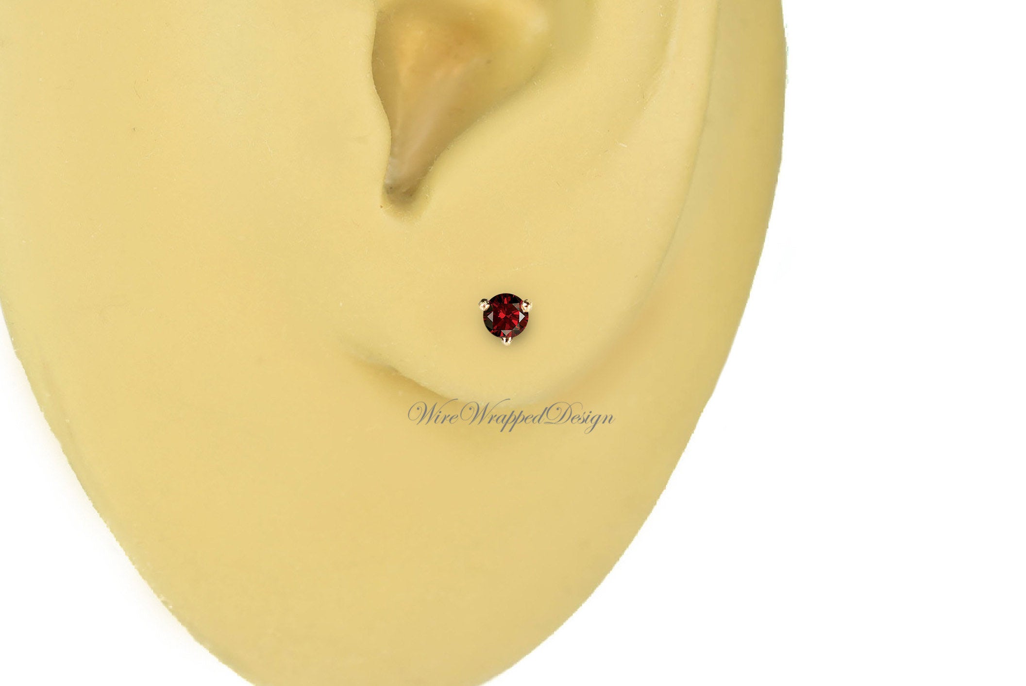 PAIR Genuine RED DIAMOND Earrings Studs 2.5mm 0.12tcw Martini 14k Solid Gold (Yellow, Rose or White) Platinum, Silver Cartilage Helix Tragus