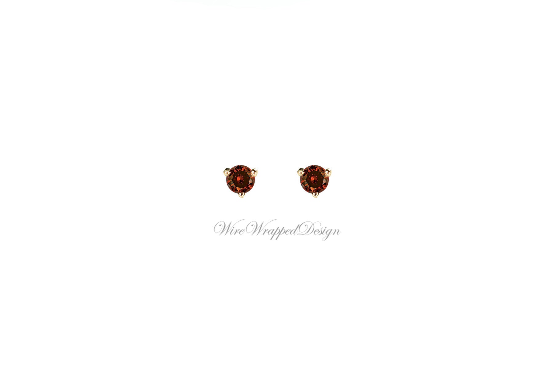 PAIR Genuine Dark ORANGE DIAMOND Earring Studs 2.5mm 0.12tcw Martini 14k Solid Gold (Yellow, Rose, White) Platinum Silver Cartilage Helix