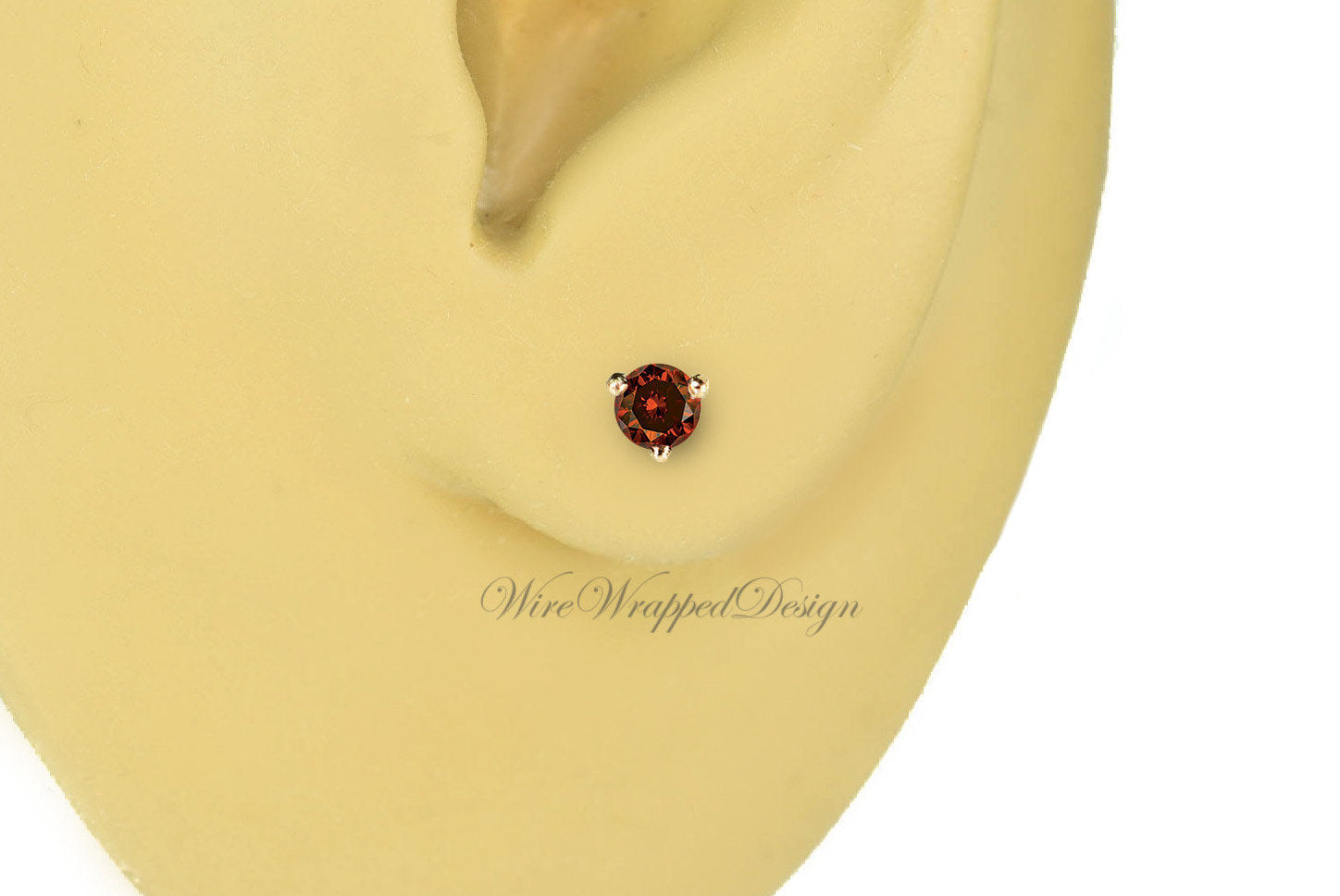 PAIR Genuine Dark ORANGE DIAMOND Earring Studs 3mm 0.2tcw Martini 14k Solid Gold (Yellow, Rose,White) Platinum Silver Cartilage Helix Tragus