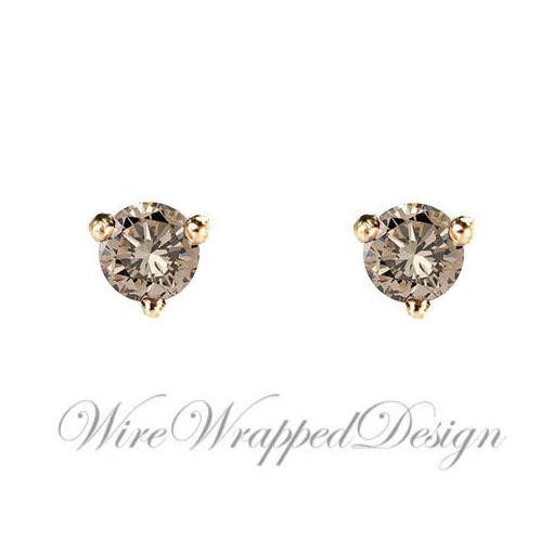 PAIR Genuine CHAMPAGNE DIAMOND Earrings Studs 2.5mm 0.12tcw Martini 14k Solid Gold (Yellow, Rose, White) Platinum Silver Cartilage Tragus