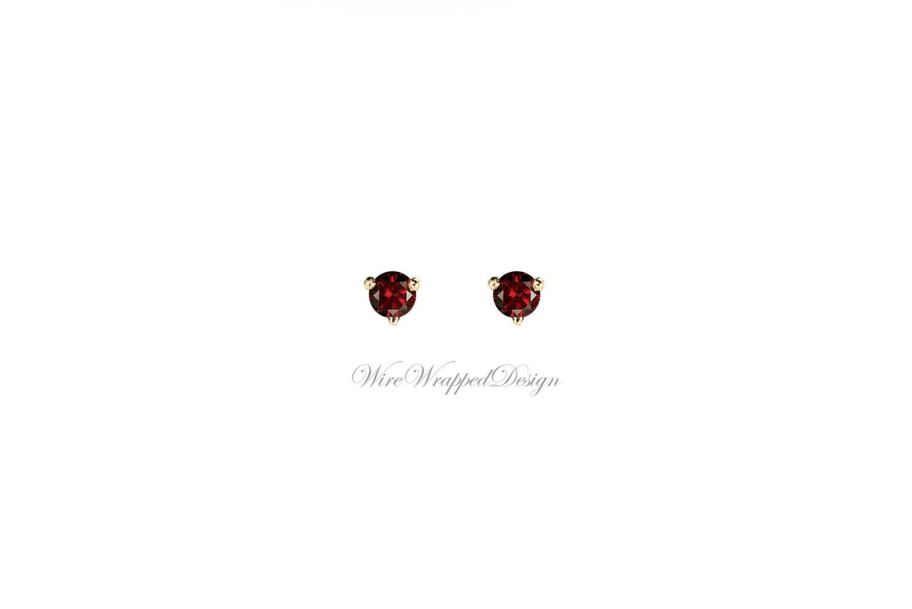 PAIR Genuine RED DIAMOND Earrings Studs 3mm 0.2tcw Martini 14k Solid Gold (Yellow, Rose or White), Platinum, Silver Cartilage Helix Tragus