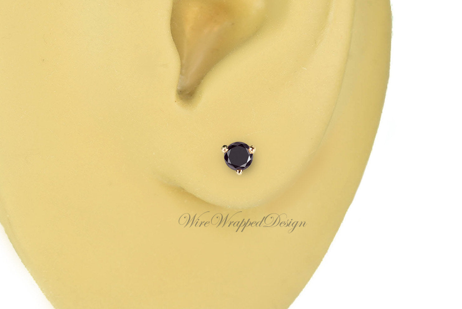 PAIR Genuine BLACK DIAMOND Earrings Studs 3mm 0.24tcw Martini 14k Solid Gold (Yellow, Rose or White) Platinum, Silver Cartilage Helix Tragus