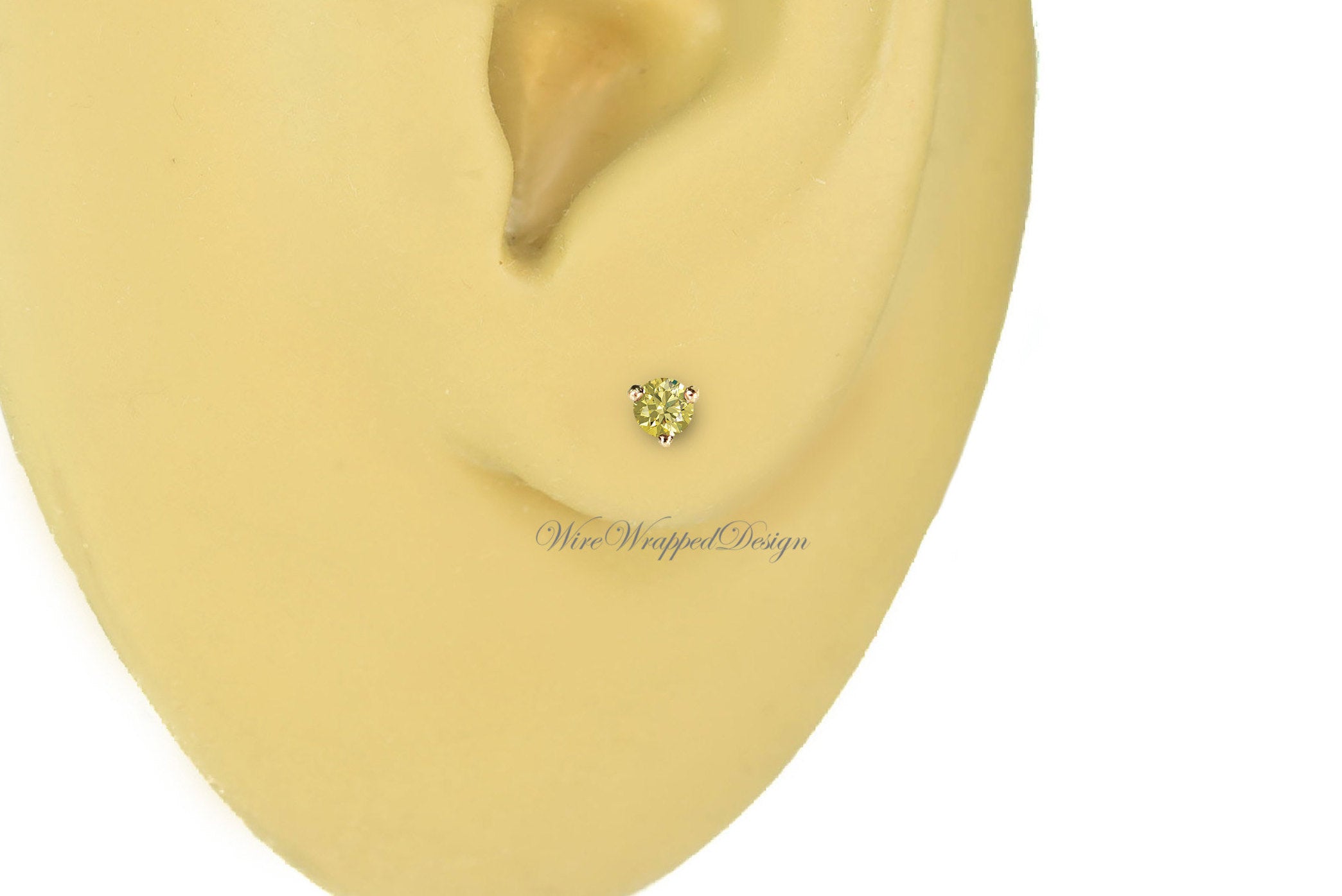 PAIR Genuine CANARY Yellow DIAMOND Earrings Studs 2.5mm 0.12tcw Martini 14k Solid Gold Yellow/Rose/White Platinum Silver Cartilage Helix