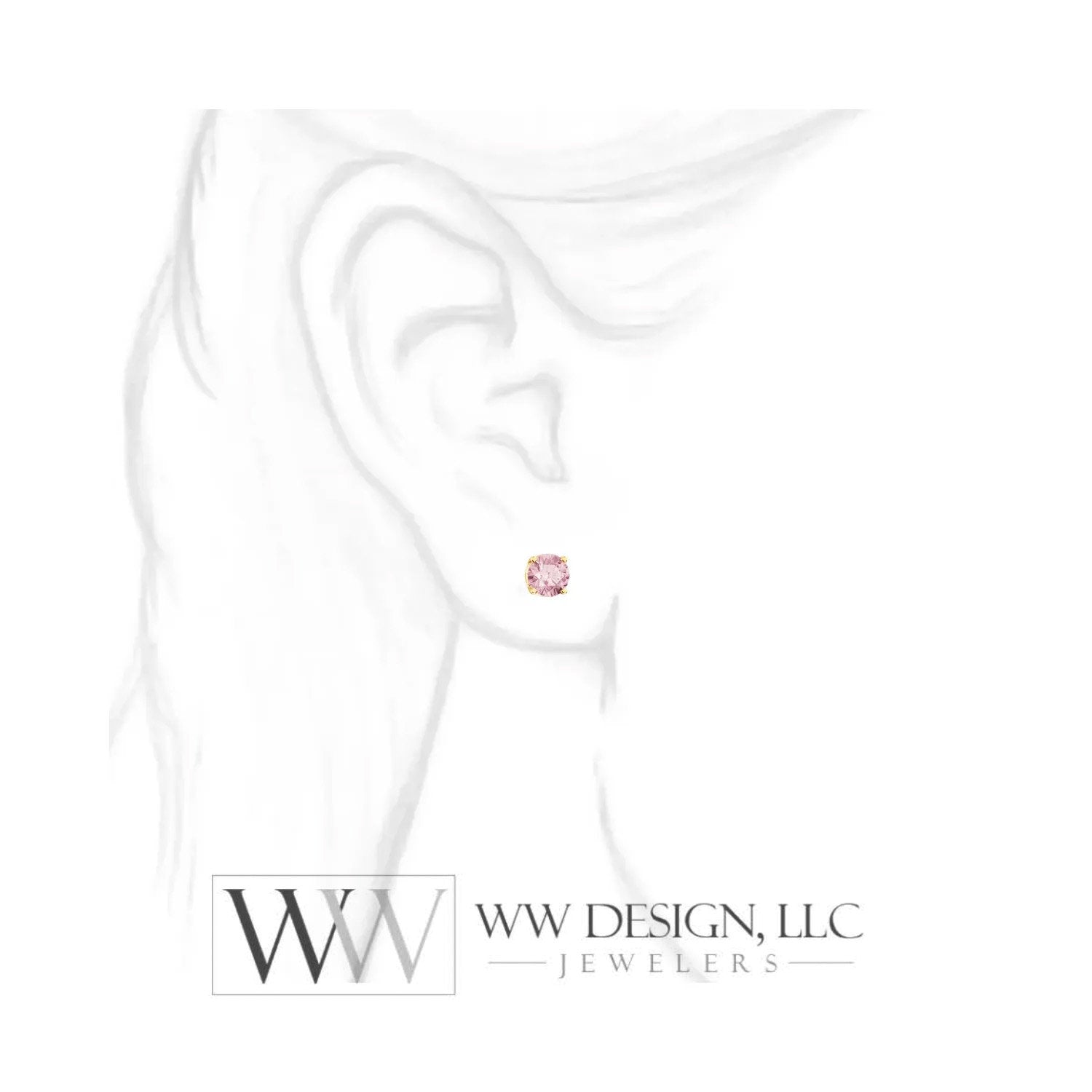 Genuine AA Pink Morganite Earring Studs 5mm 0.96 ctw (each 0.48cts) Post w/ 14k Solid Gold (Yellow, Rose, White)Silver, Platinum Studs