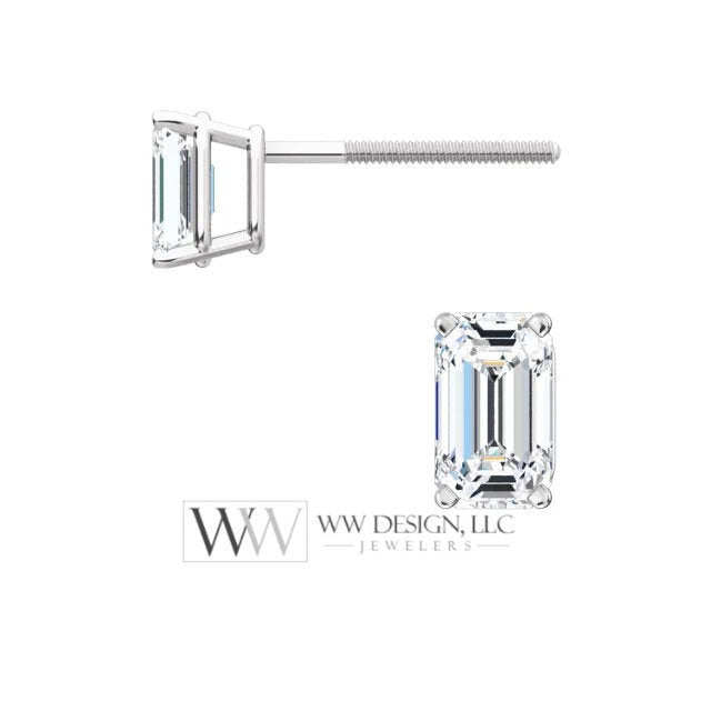 DIAMOND Earring Studs Emerald Cut x 3mm ctw (each Ge