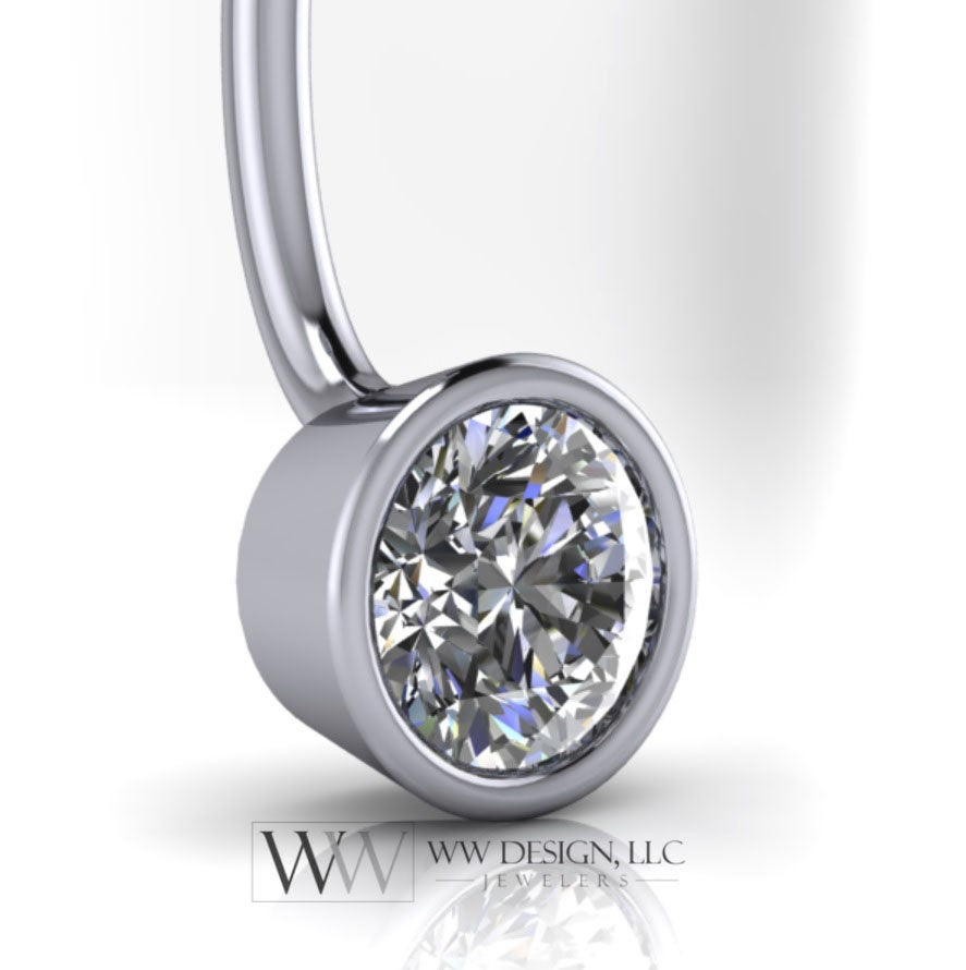 Moissanite Genuine 6mm Belly Navel Ring Curved Barbell 14k Yellow Gold, 14k White Gold or Platinum 14 ga 16 ga Gift