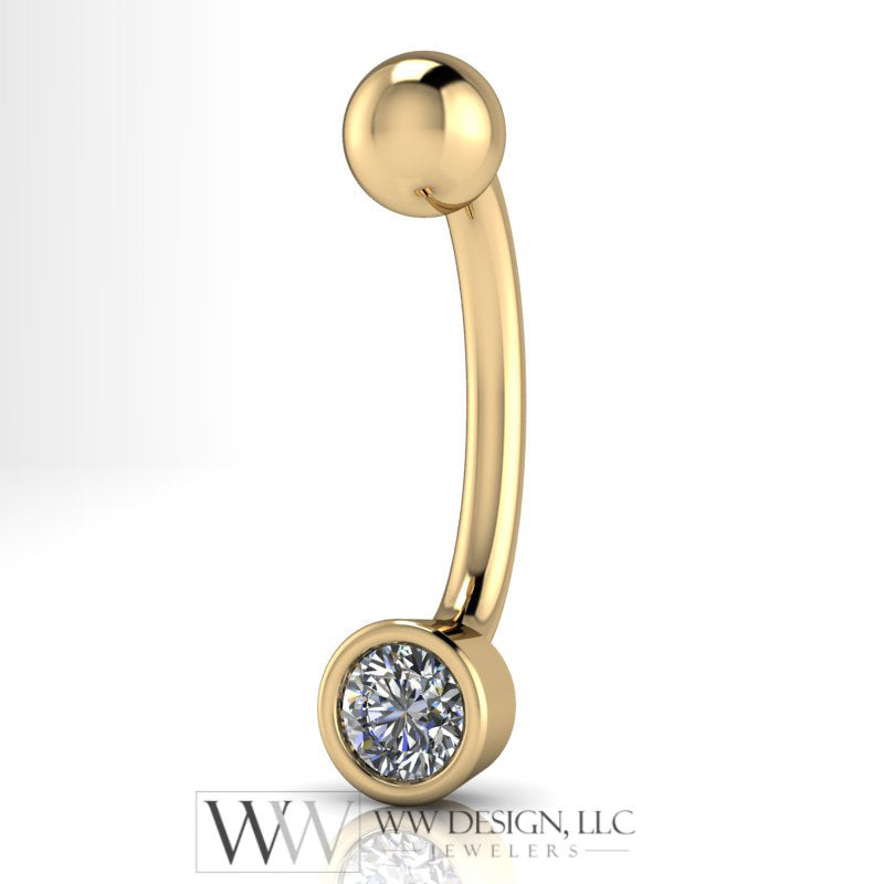 Diamond Genuine 3.4mm (0.15 ct) Belly Navel Ring Curved Barbell 14k Yellow Gold, 14k White Gold or Platinum 14 ga 16 ga Gift Small Diamond
