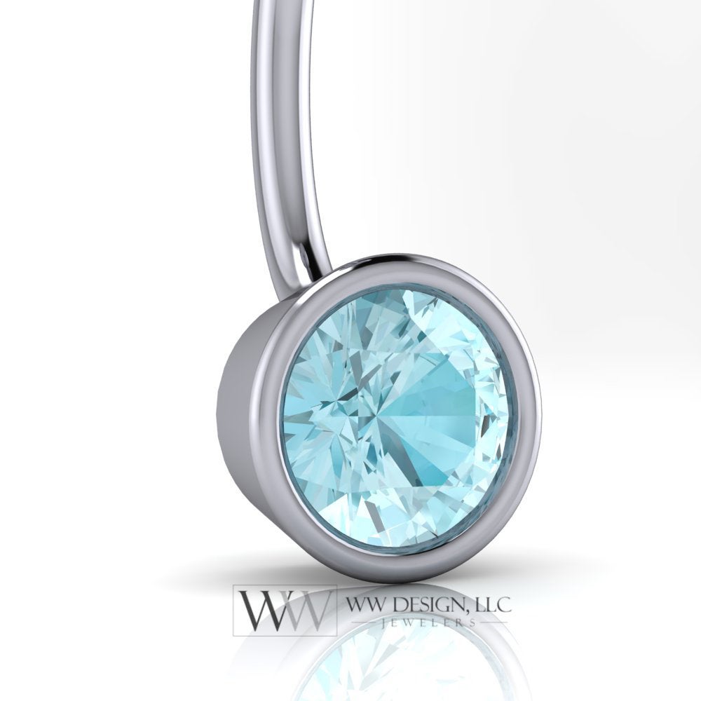 Blue Zircon Genuine 6mm Belly Navel Ring Curved Barbell 14k Yellow Gold, 14k White Gold or Platinum 14 ga 16 ga Gift December Birthstone