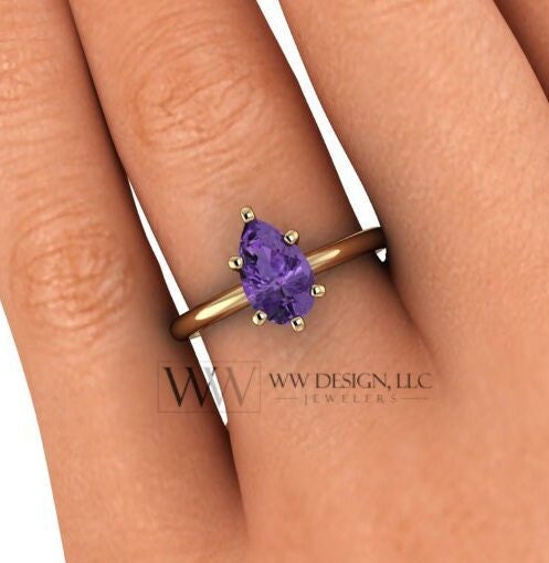 Aaa Genuine Amethyst Ring Pear 1.4Ct - 14K 18K Gold (Y R W) Platinum