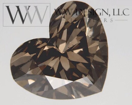 Cognac Heart Genuine Solitaire Diamond Engagement Ring SI1 Chocolate Brown 1ct - 18k 14k Gold (Y, W, R) Platinum