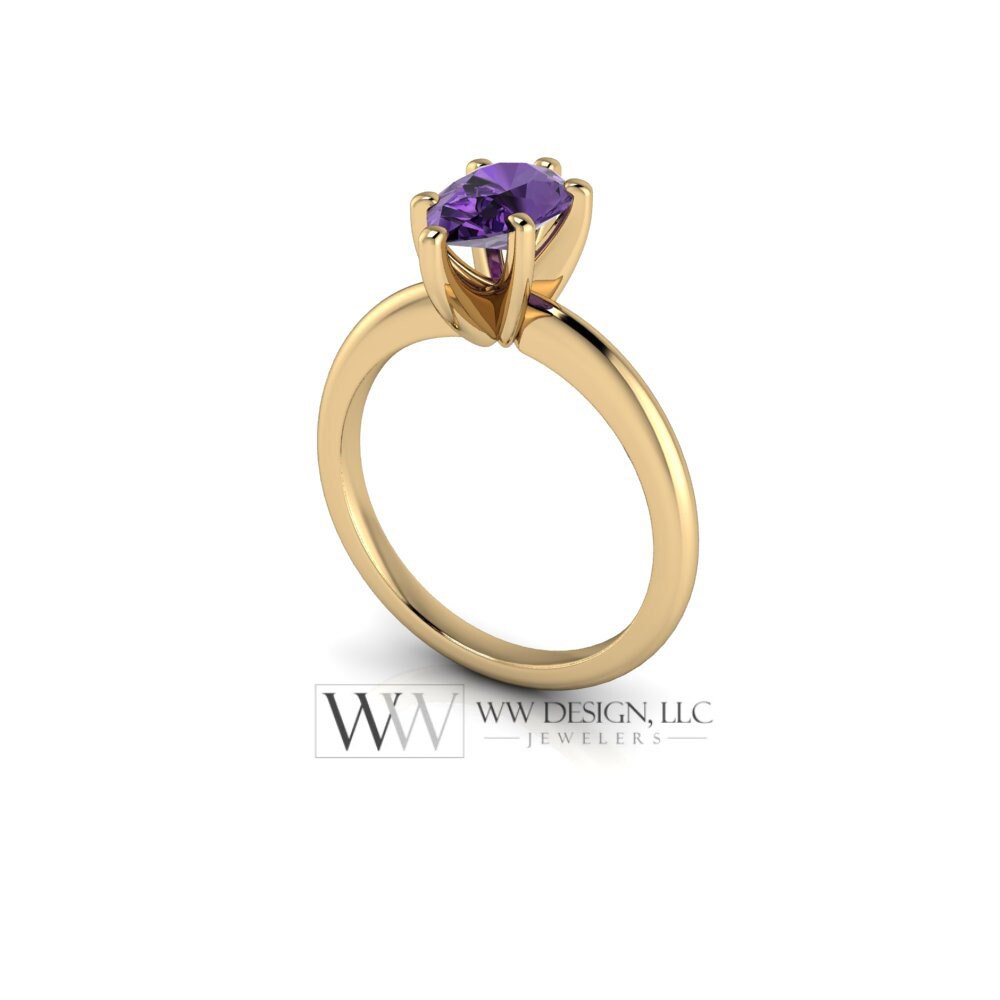 Aaa Genuine Amethyst Ring Pear 1.4Ct - 14K 18K Gold (Y R W) Platinum