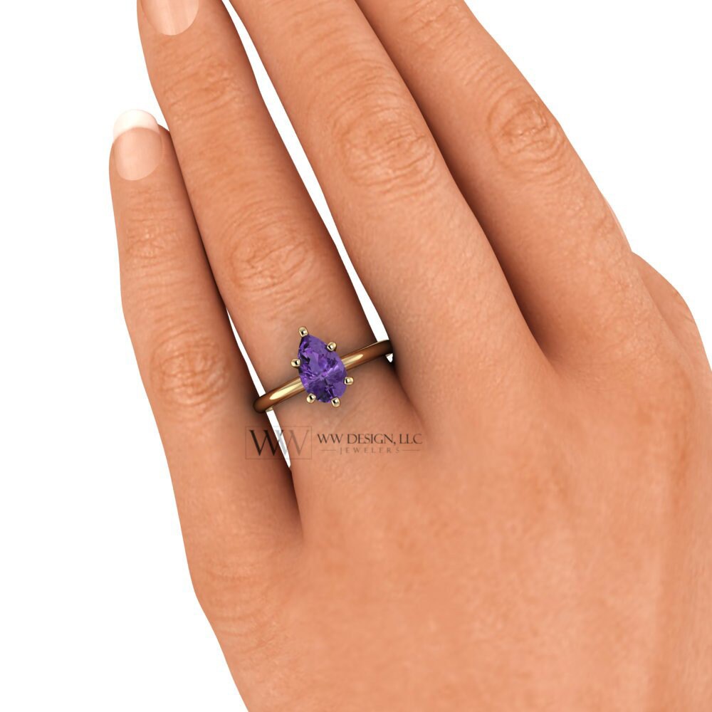 Aaa Genuine Amethyst Ring Pear 1.4Ct - 14K 18K Gold (Y R W) Platinum