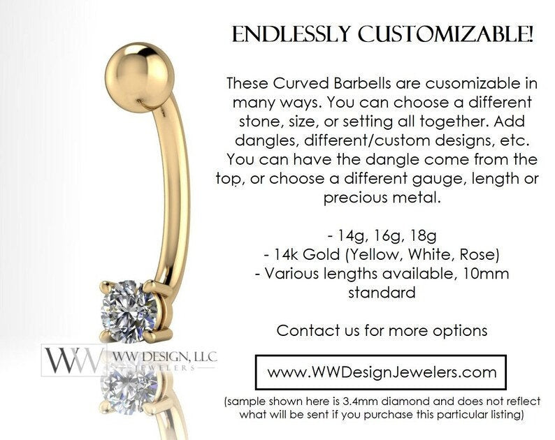 Diamond Heart Belly Ring Barbell Genuine 0.16ctw Dangle Navel Ring Curved Barbell 14k Yellow White Rose Gold 14ga 16ga 18ga Eyebrow jewerly