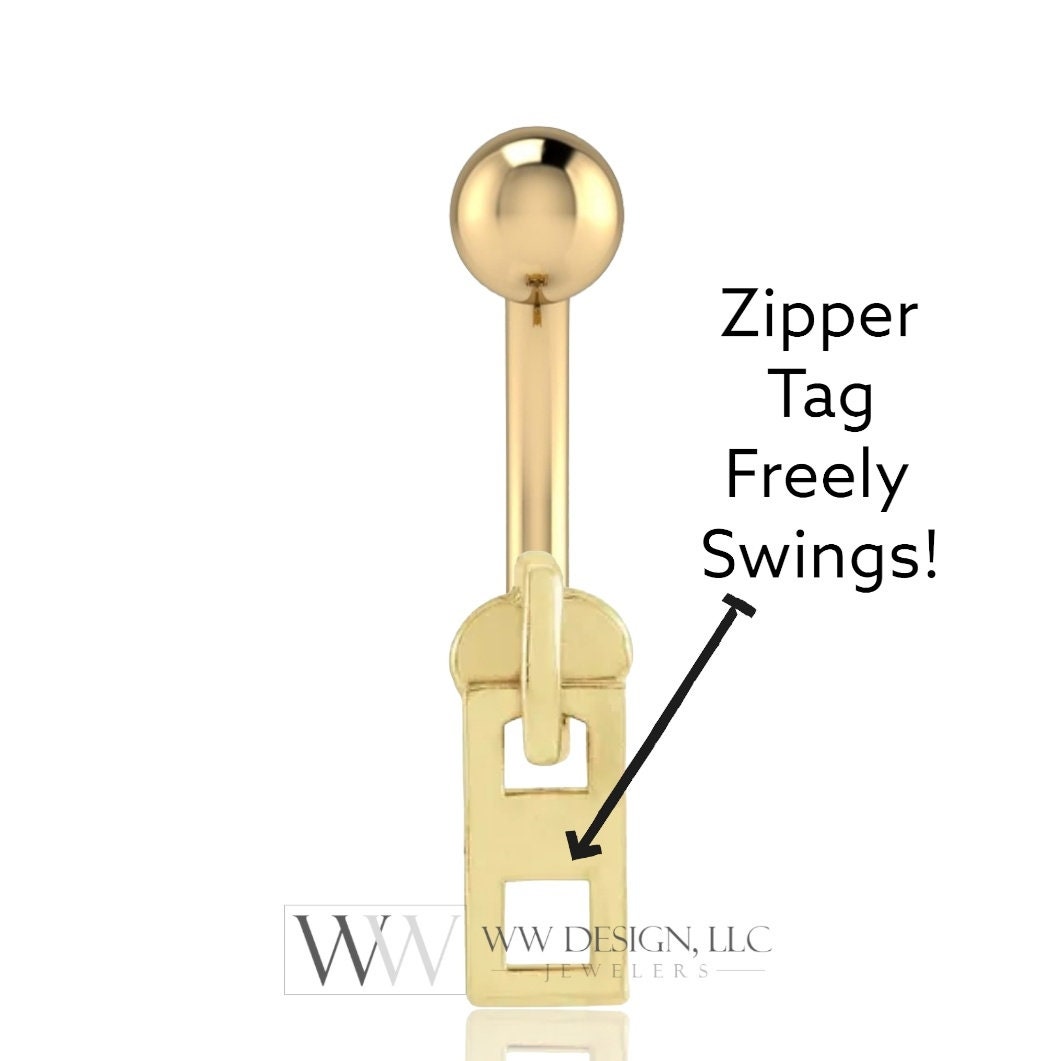 14k Gold Moving Zipper Belly Navel Ring CURVED Barbell Genuine 14k Gold (Yellow, White, or Rose) 14g, 16g, 18g Body Jewelry Eyebrow