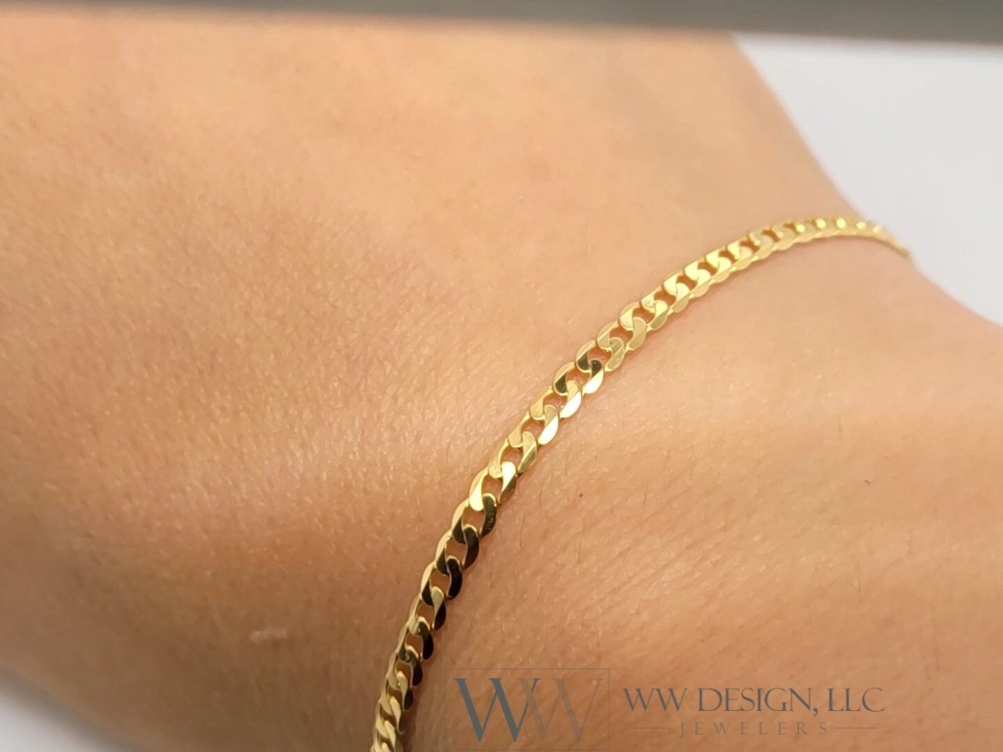 14k Gold Curb Cuban Bracelet FLAT 3mm 14k Solid Yellow Gold Jewelry Gift 7 inches Very Shiny High Polish Bridesmaids Gift Christmas Present