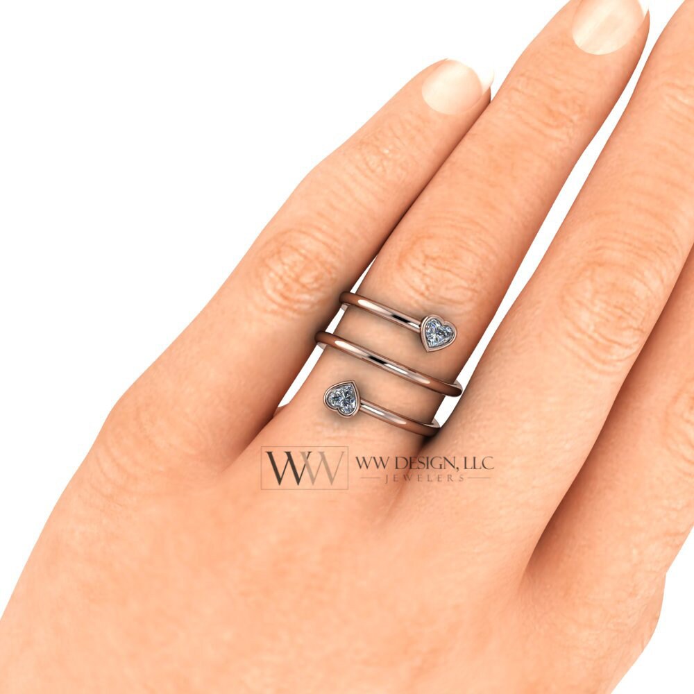 Spiral Twisted Heart Genuine Diamond 0.4Ctw Ring Fgh Vs Two Stone - 14K 18K Gold (Y W R) Platinum