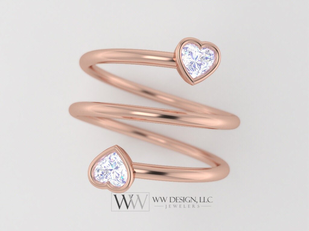 Spiral Twisted Heart Genuine Diamond 0.4Ctw Ring Fgh Vs Two Stone - 14K 18K Gold (Y W R) Platinum